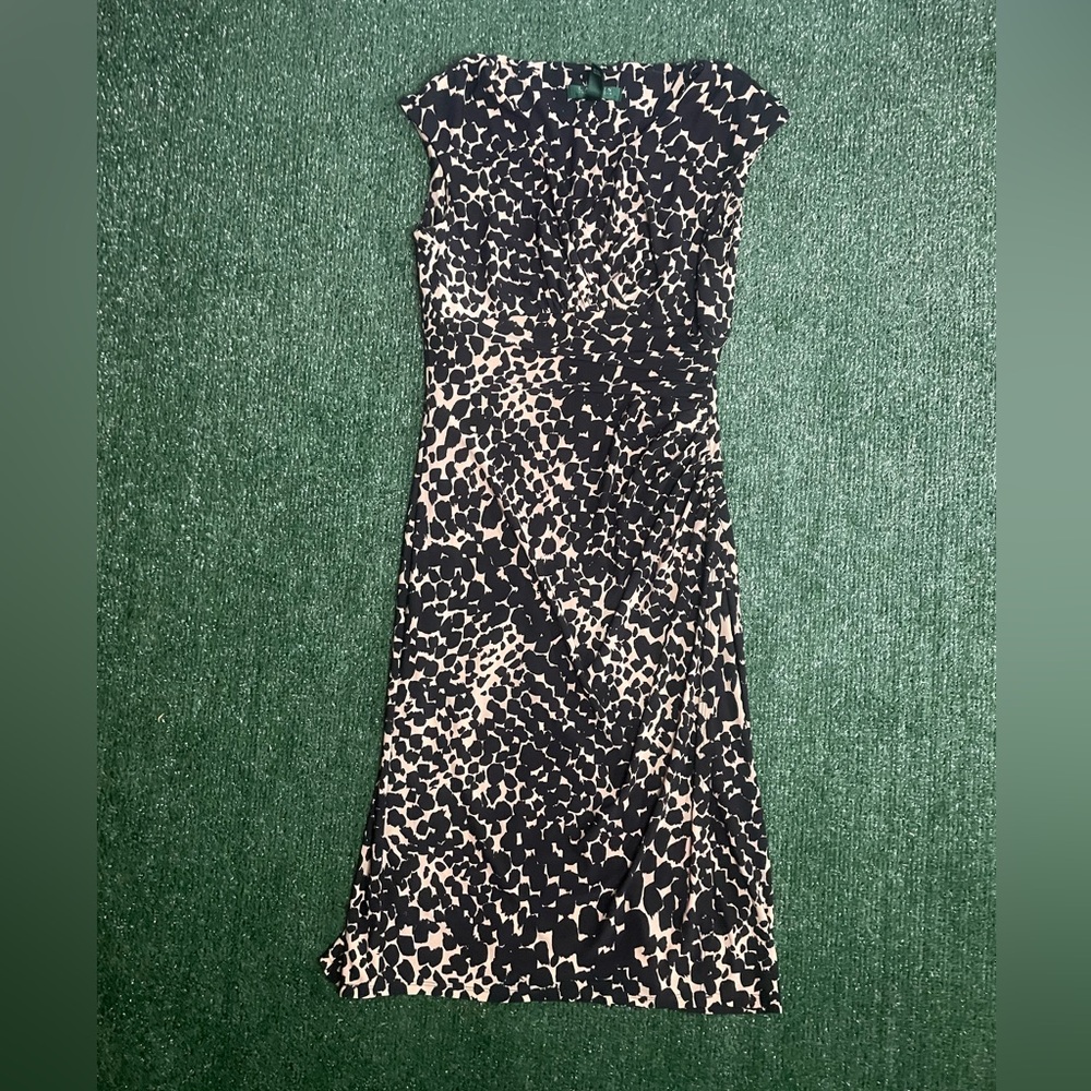 Lauren Ralph Lauren Black and Cream Animal Print Cap-Sleeve Dress